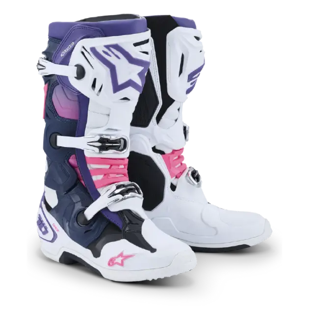 Bota Alpinestars TECH 10 Blanco/VLT/Azul Marino/Rosado FLUO