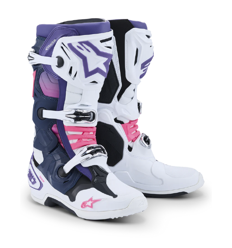 Bota Alpinestars TECH 10 Blanco/VLT/Azul Marino/Rosado FLUO