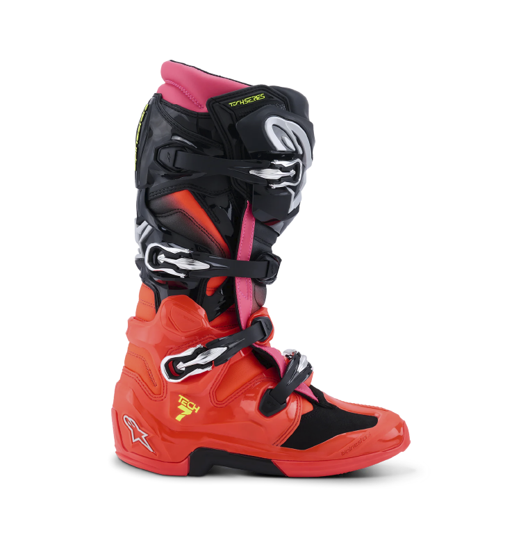 Bota Alpinestars TECH 7 Negro/Rojo FLUO/Rosado FLUO - Image 2