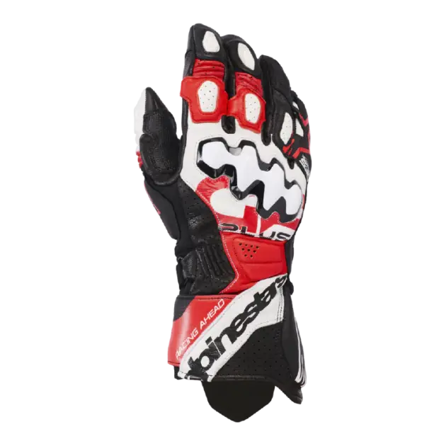 Guante Alpinestars GP+ Rojo V3 de Cuero Negro/Blanco/BRT Rojo