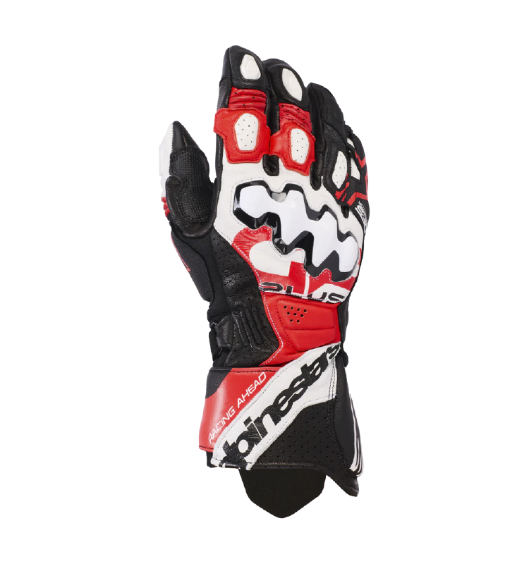 Guante Alpinestars GP+ Rojo V3 de Cuero Negro/Blanco/BRT Rojo